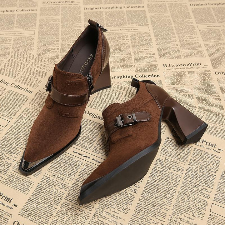 block heel ankle boots with buckle strap – ARDENAX