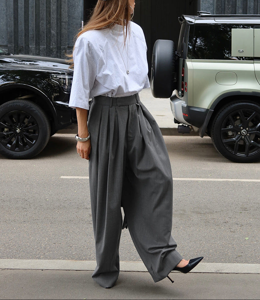 oversized pleated wide-leg trousers with high structured waist – TAYLA