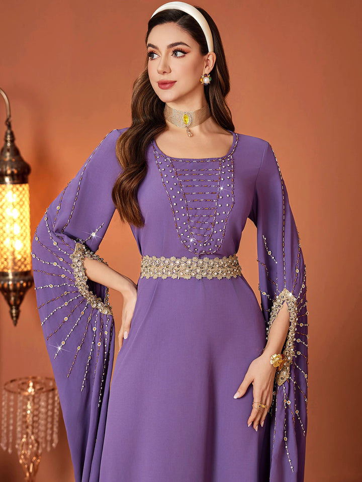 op maat gemaakte flare-pak met satijnen pofmouwen – VALENCIA 