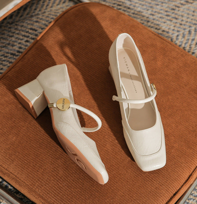 square-toe block heels with slim strap - ARIANRI