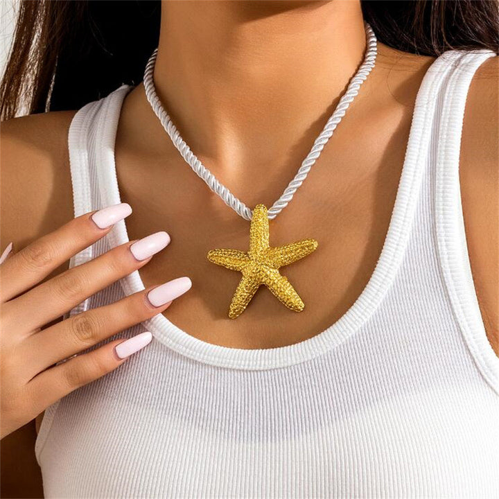 textured starfish pendant necklace with rope cord - CORCA