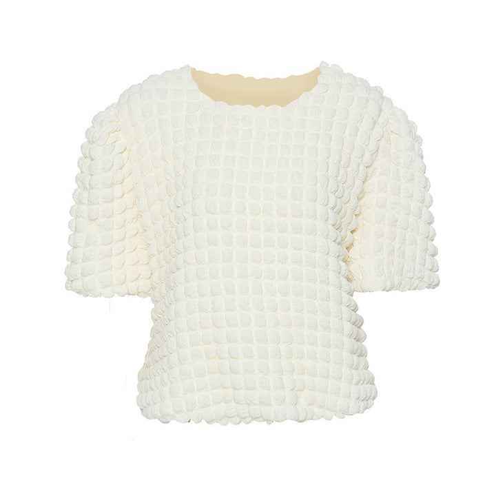 Textured short-sleeve top with 3D waffle fabric – IVETTA