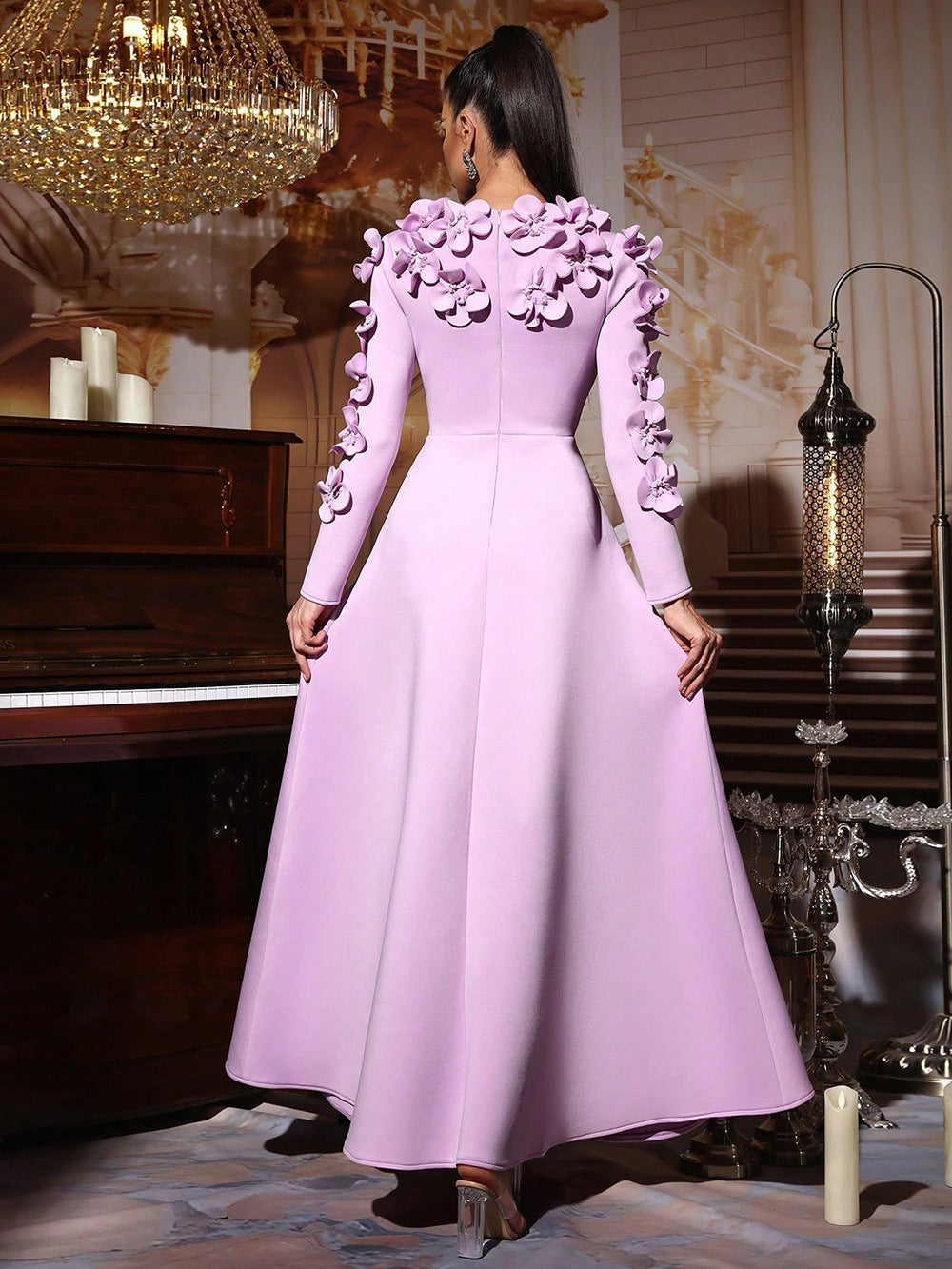 Geplooide top met uitlopende mouwen en maxi-rok set met tailleband – Rosiny 