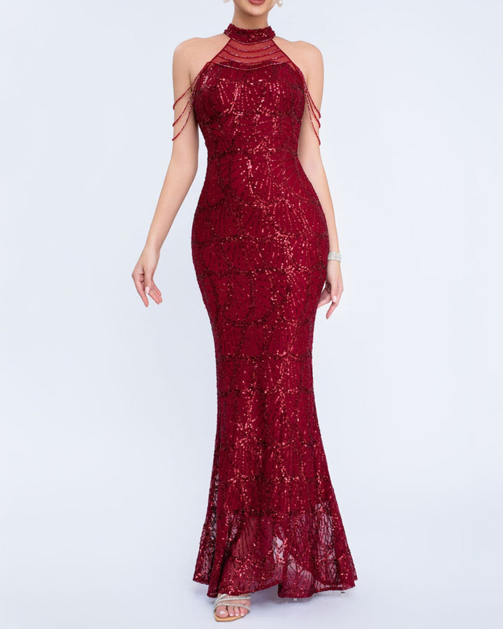 Geplooide top met uitlopende mouwen en maxi-rok set met tailleband – Rosiny 