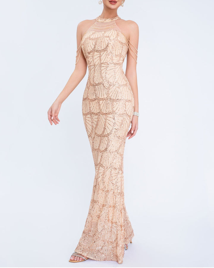 Geplooide top met uitlopende mouwen en maxi-rok set met tailleband – Rosiny 