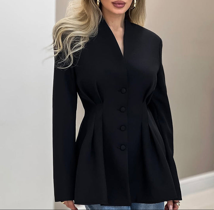 tailored waist-cinched blazer with button front – FARAS