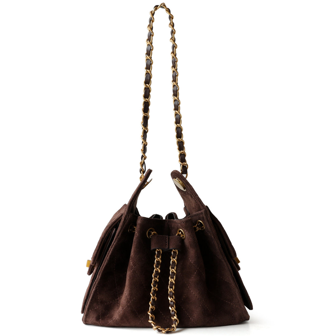 quilted suede bucket bag with chain strap – LIVIA
