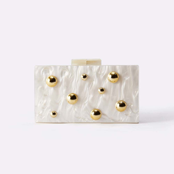 Tortoiseshell box clutch with gold stud accents – BASMA