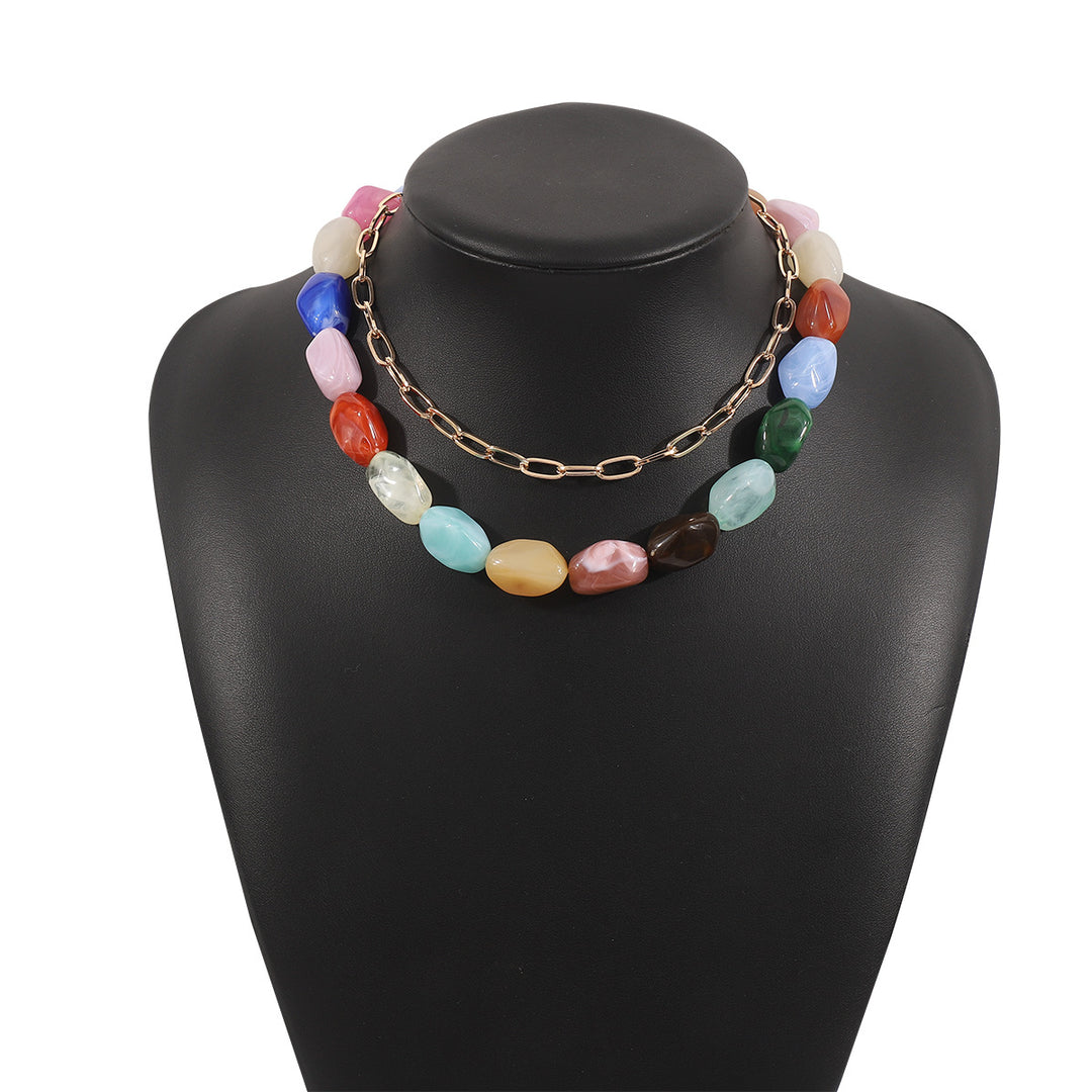 beaded stone necklace with gold chain detail - LUNABU