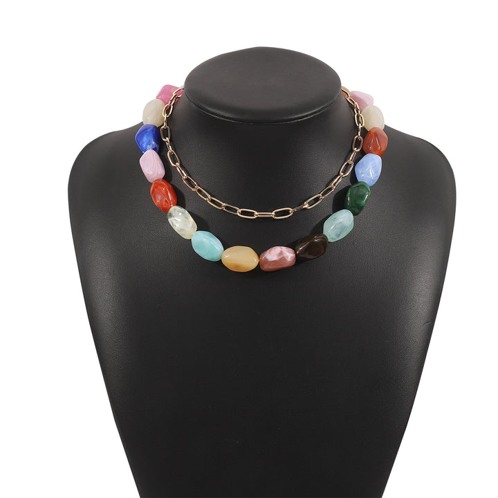 beaded stone necklace with gold chain detail - LUNABU