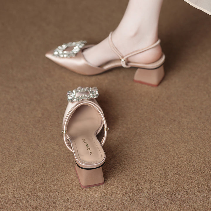 pointed-toe satin mules with crystal buckle - AURORAQLI