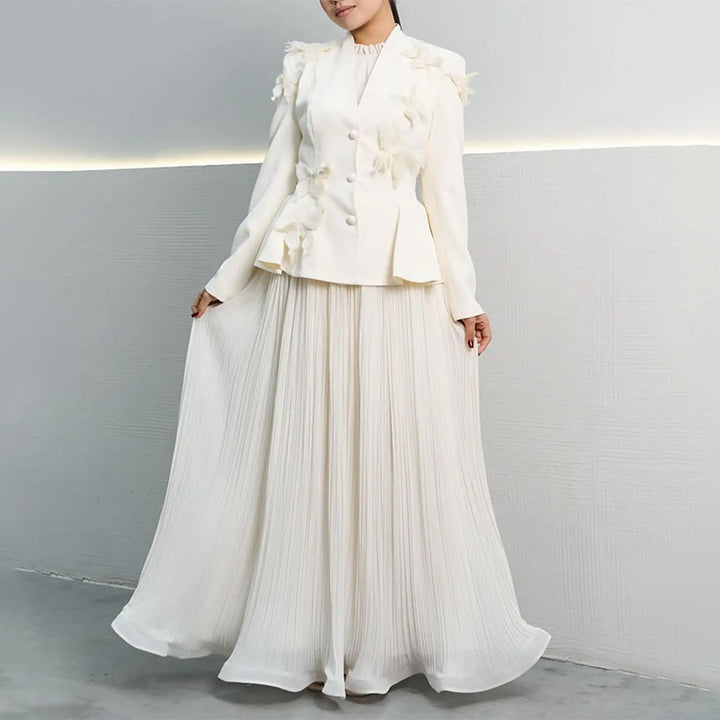 pleated maxi skirt with 3D butterfly blazer – AZURE