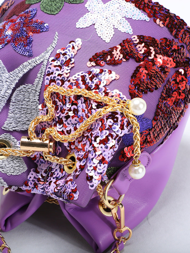 floral sequin bucket bag with chain strap – AMELIRE