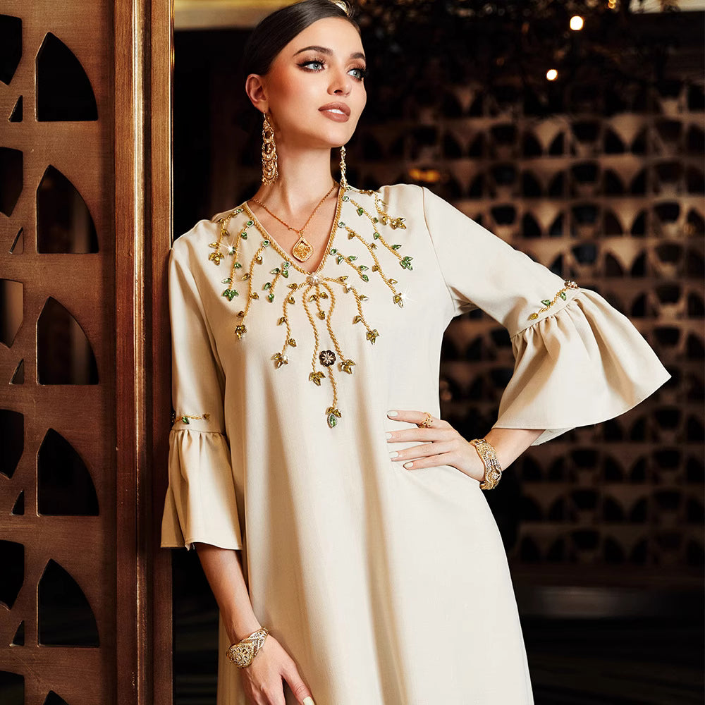 定制喇叭套装，配缎面泡泡袖 - VALENCIA 