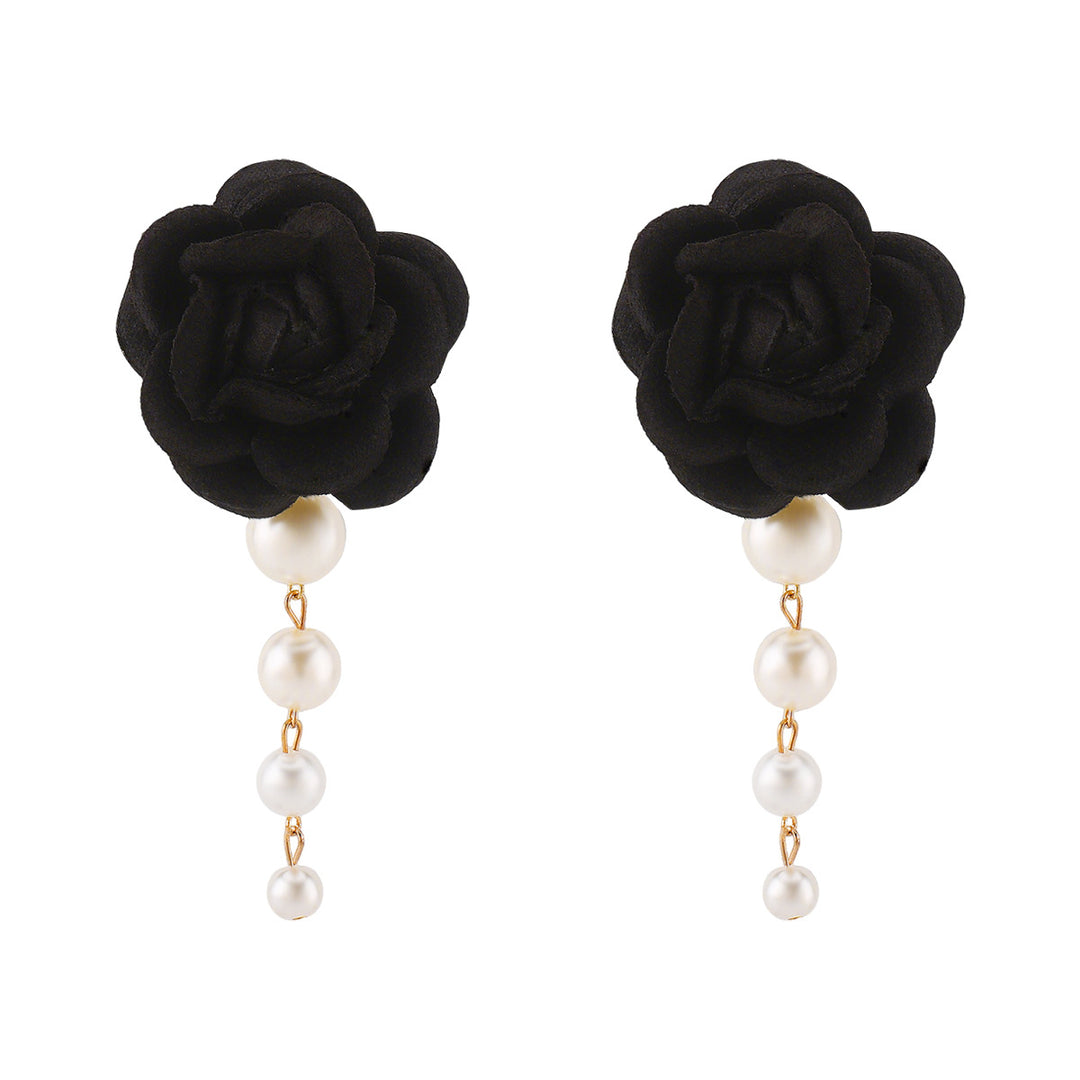 fabric flower earrings with pearl drop - CAMELLIA
