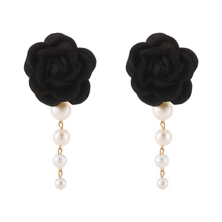 fabric flower earrings with pearl drop - CAMELLIA