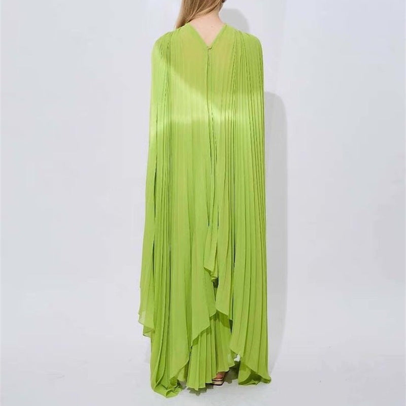 Plissiertes Oberteil mit ausgestellten Ärmeln und Maxirock-Set mit Taillengürtel – Rosiny 