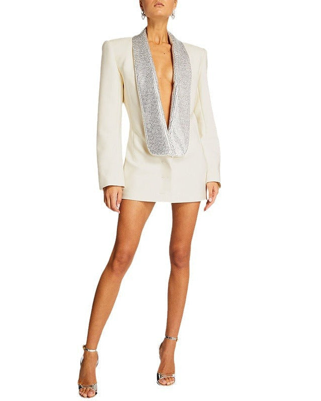 backless blazer with rhinestone lapel – STELNAB
