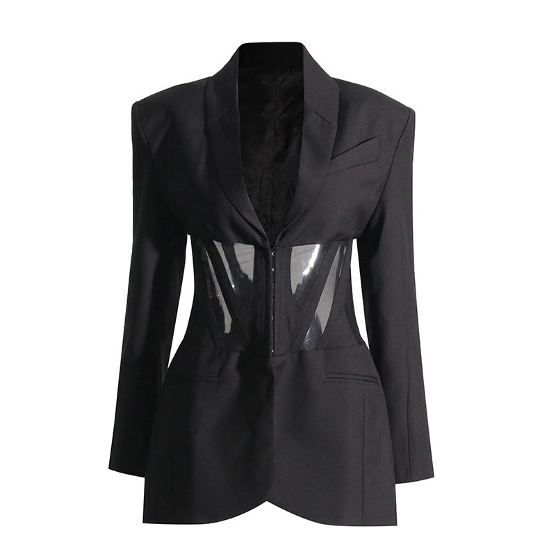 structured blazer with mesh corset panels – VELORA