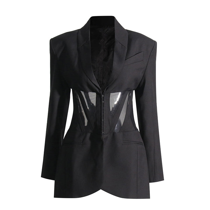 structured blazer with mesh corset panels – VELORA