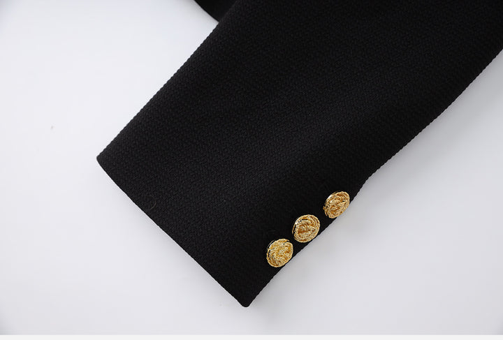 minimal collarless blazer with gold button closure – ONYX