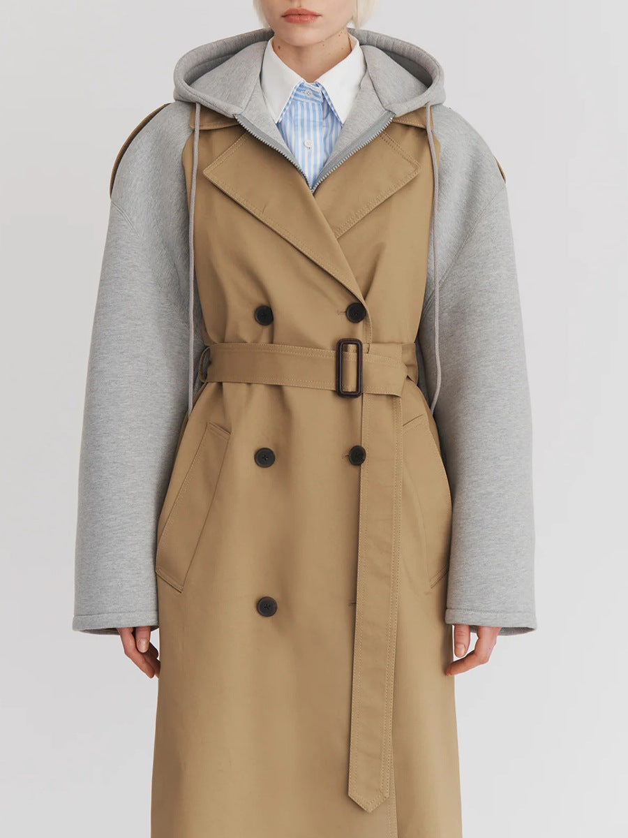 two-tone trench coat with hoodie sleeves – RAVEN