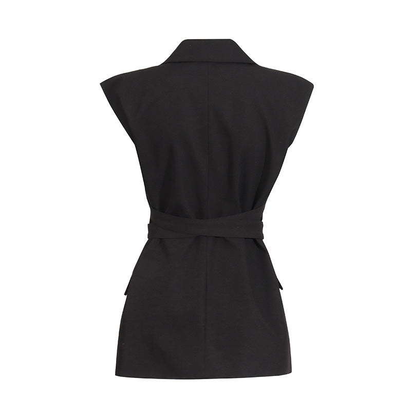 structured belted blazer with asymmetric lapel – VELORA