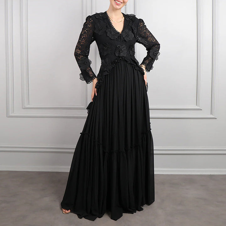 Haut à manches évasées plissées et ensemble jupe longue avec ceinture à la taille – Rosiny 