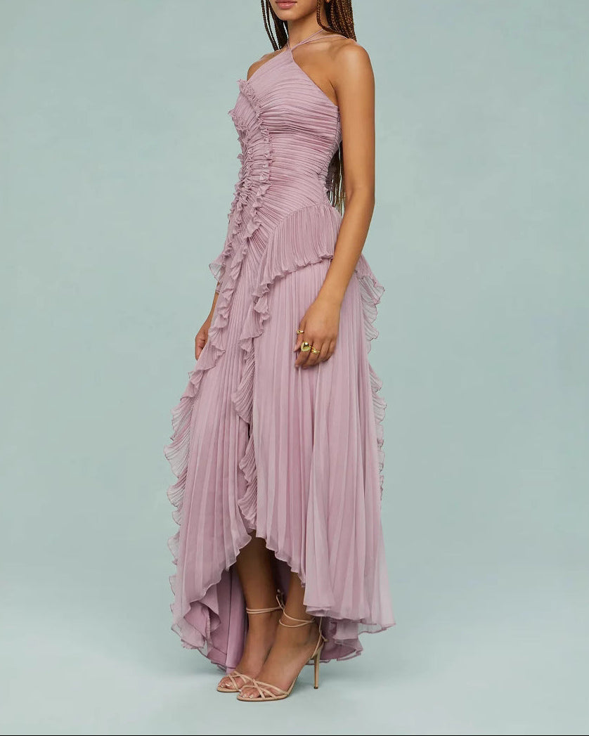 Geplooide top met uitlopende mouwen en maxi-rok set met tailleband – Rosiny 