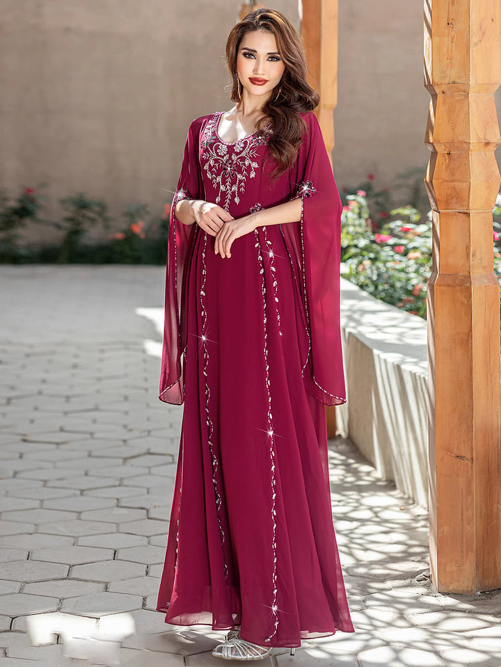 embellished chiffon gown with flared sleeves - SOFIANZA