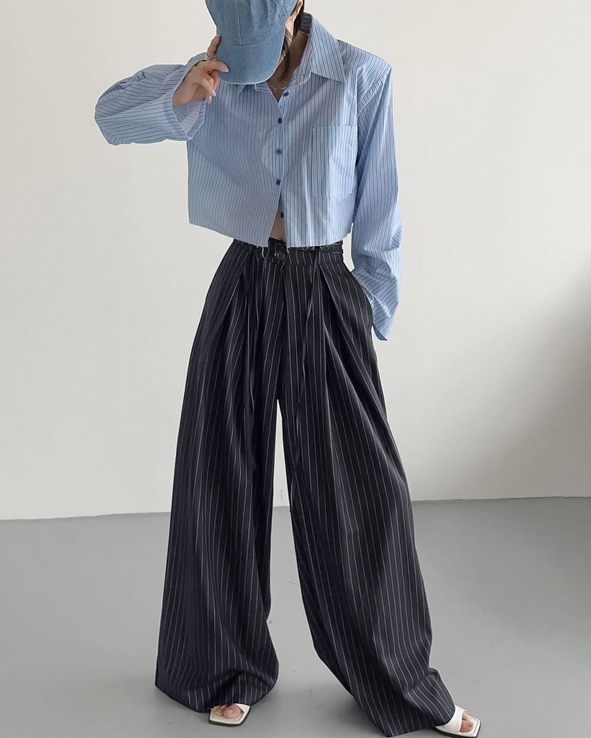 wide-leg pinstripe pants with front pleats – NOIR