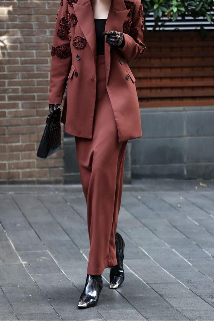 textured double-breasted blazer with tailored skirt – SIENNA