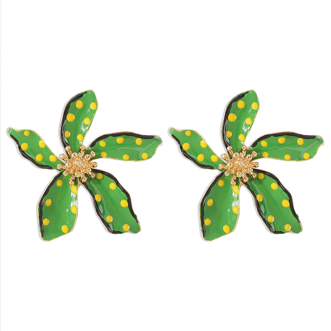 polka dot enamel flower earrings with gold accents - NOVAXI