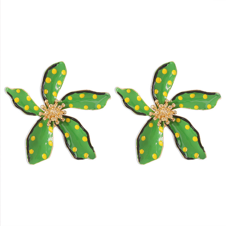 polka dot enamel flower earrings with gold accents - NOVAXI