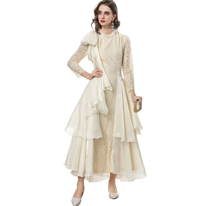 long lace dress with layered asymmetric skirt - AURELIFA