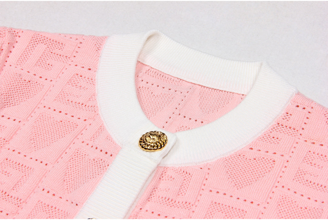 three-piece crochet knit set with contrast trim – LARISSAP