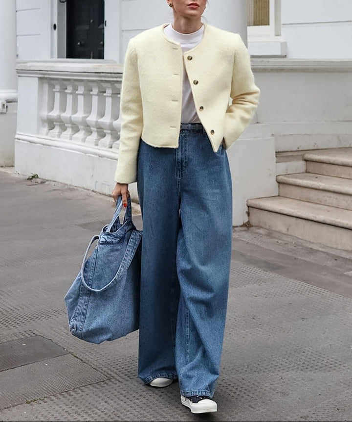 cropped wool jacket with round neckline – CELINE