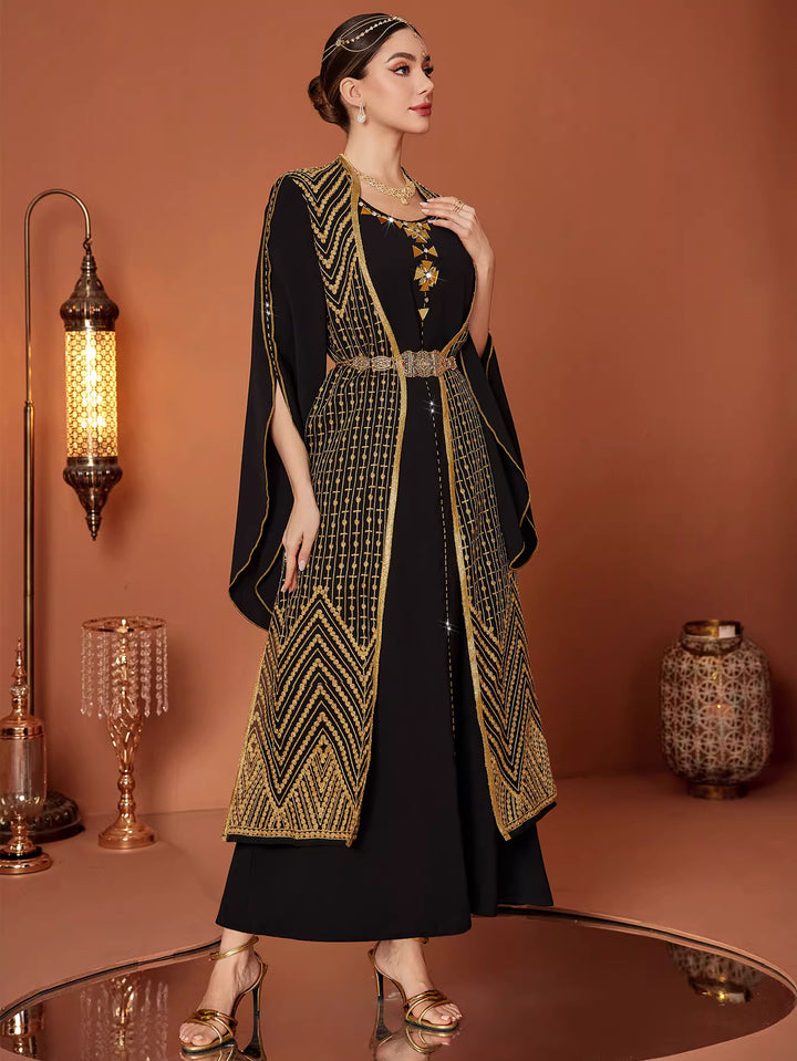 Luxury Embroidered Open Abaya with Gold Detailing – ZAHRA