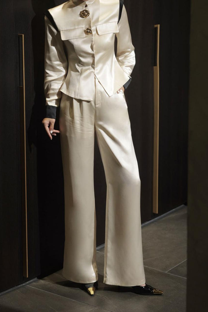 satin tailored suit with structured shoulders – AURELIA