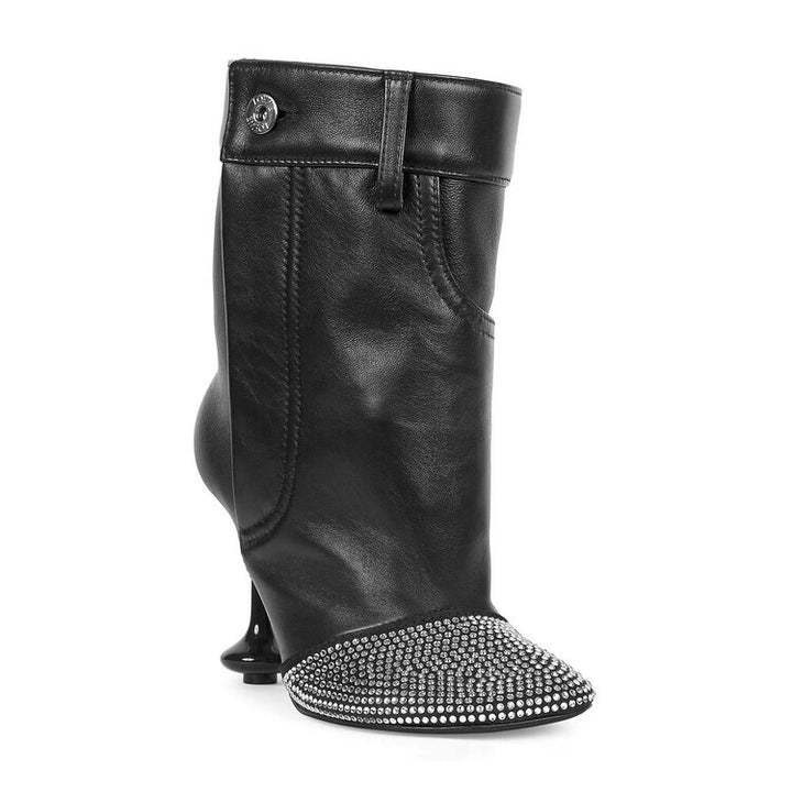 studded leather ankle boots with sculpted heel – MOCHA GLINT