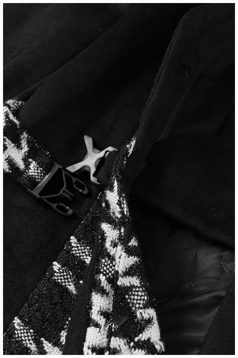 houndstooth panel belted wool coat – RAVEN