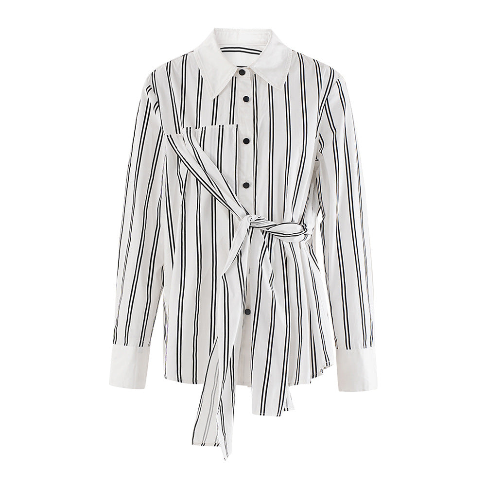 Striped Wrap Shirt with Waist Tie – ABDALLUH