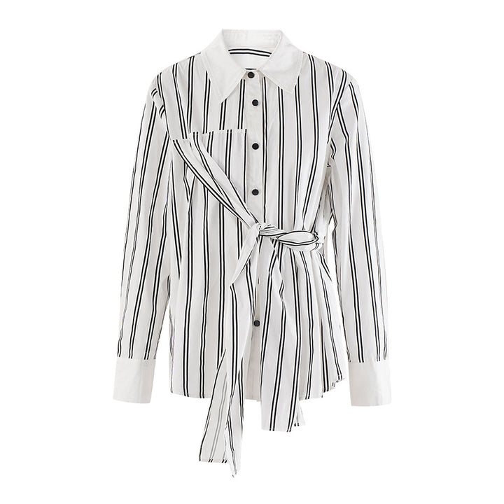 Striped Wrap Shirt with Waist Tie – ABDALLUH