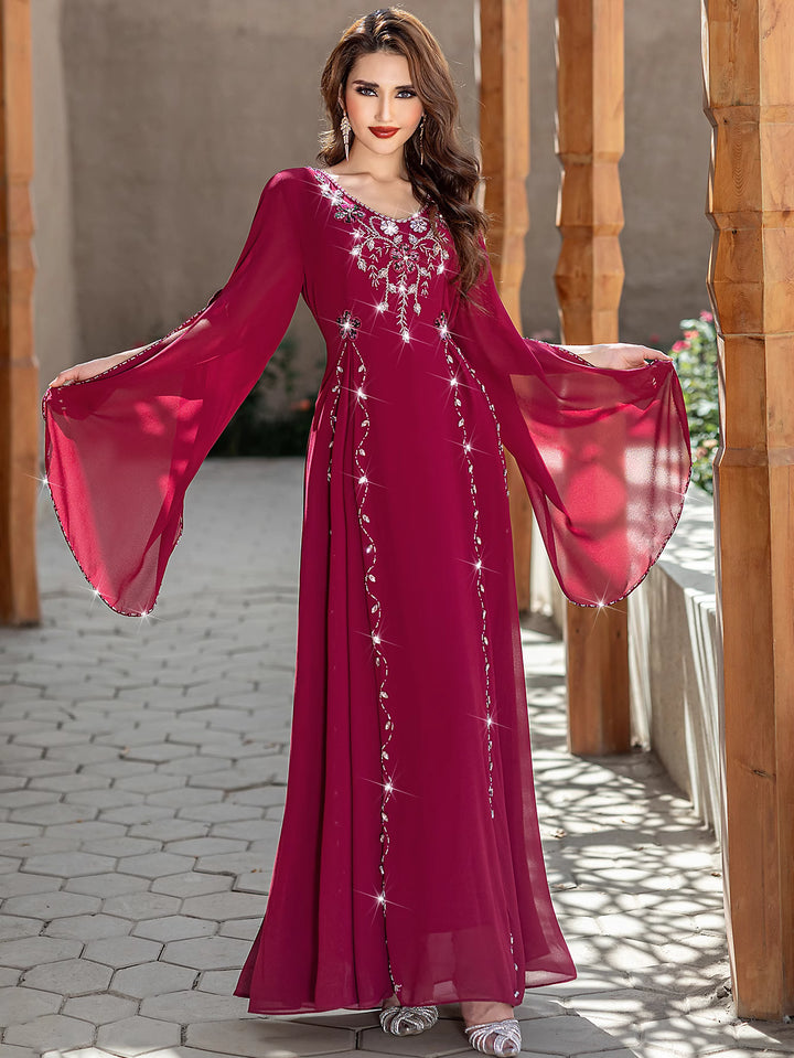 embellished chiffon gown with flared sleeves - SOFIANZA