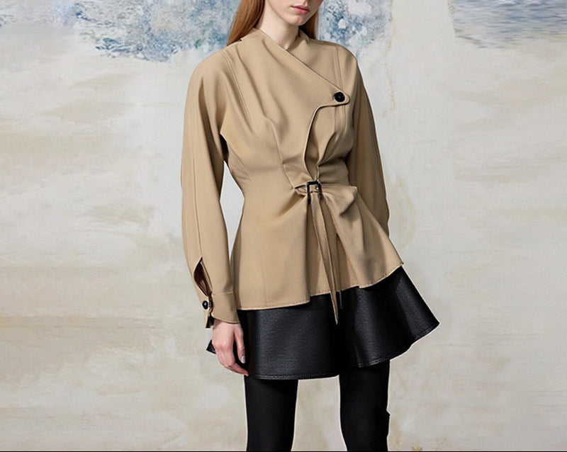 asymmetric belted jacket with sculpted neckline – CAMILA
