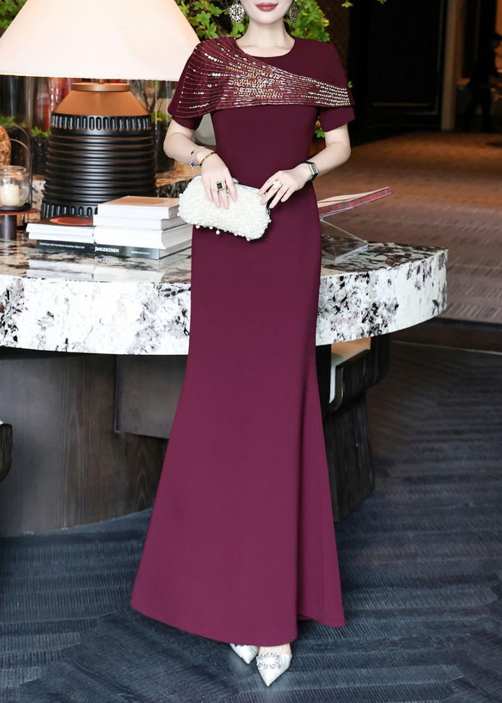 embellished draped shoulder gown – MARCELLIA