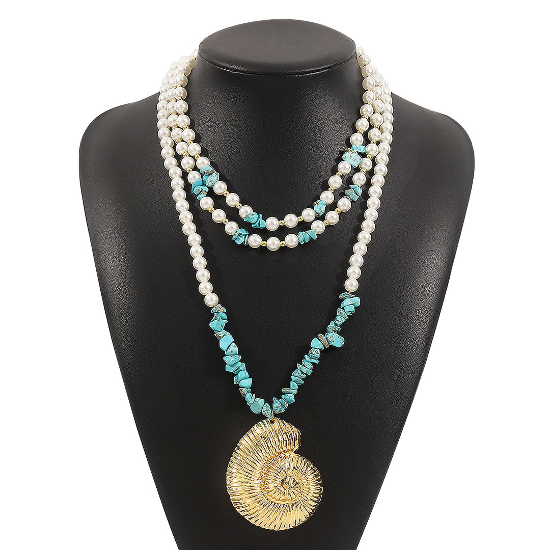 multi-layered pearl necklace with shell pendant - CORASIA