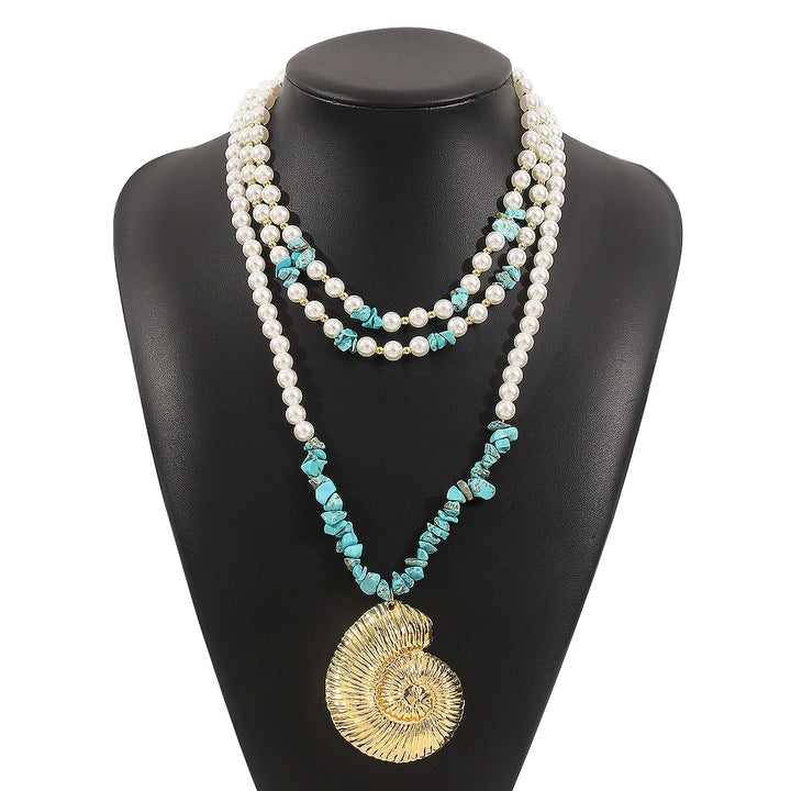 multi-layered pearl necklace with shell pendant - CORASIA