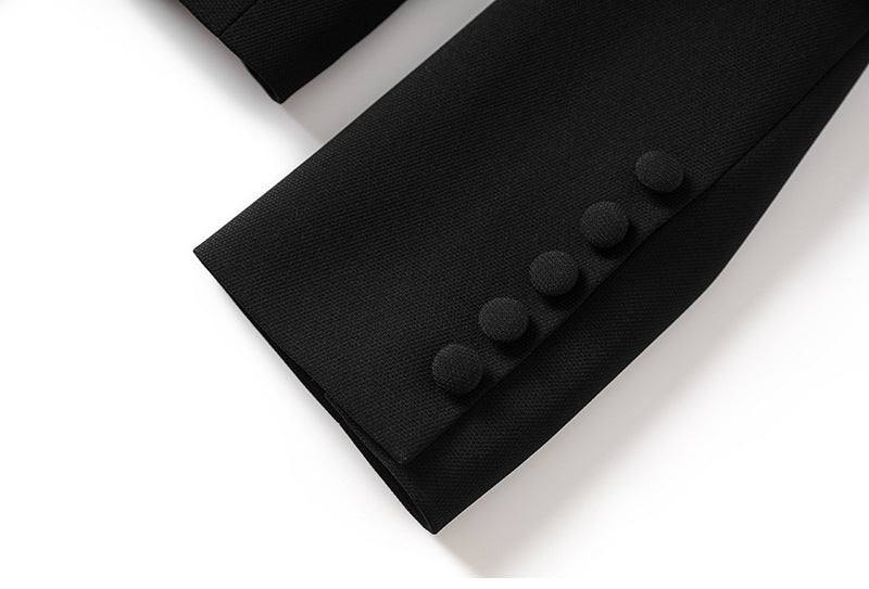 Embellished double-breasted blazer with crystal brooch – JEWEL