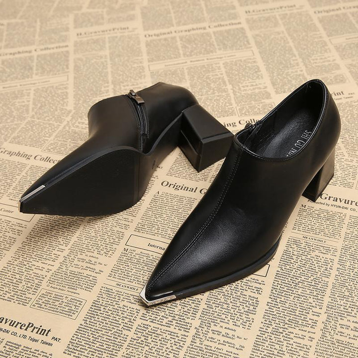 pointed block heel shoes with metal toe detail – NORARMA